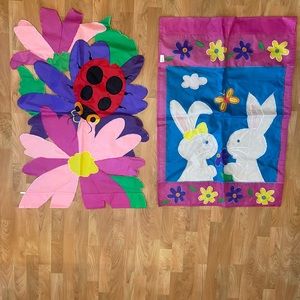 2 Large Two-Sided Easter and Ladybug Outdoor Flag